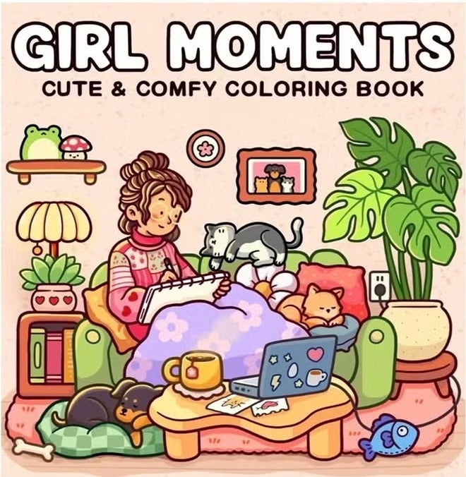 ColaBear Girl Moments: A Stress-Relief Coloring Book for Adults & Teens, Cute & Cozy Daily Activities, Mindfulness Illustrations, Relaxing Anti-Anxiety Art Therapy, 40 Hand Drawn Pages Ready for Coloring (Multicolour) - Image 1
